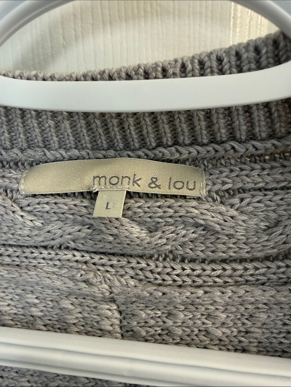 Light Gray Cable-Trim Open Cardigan Sweater - Picture 2 of 5